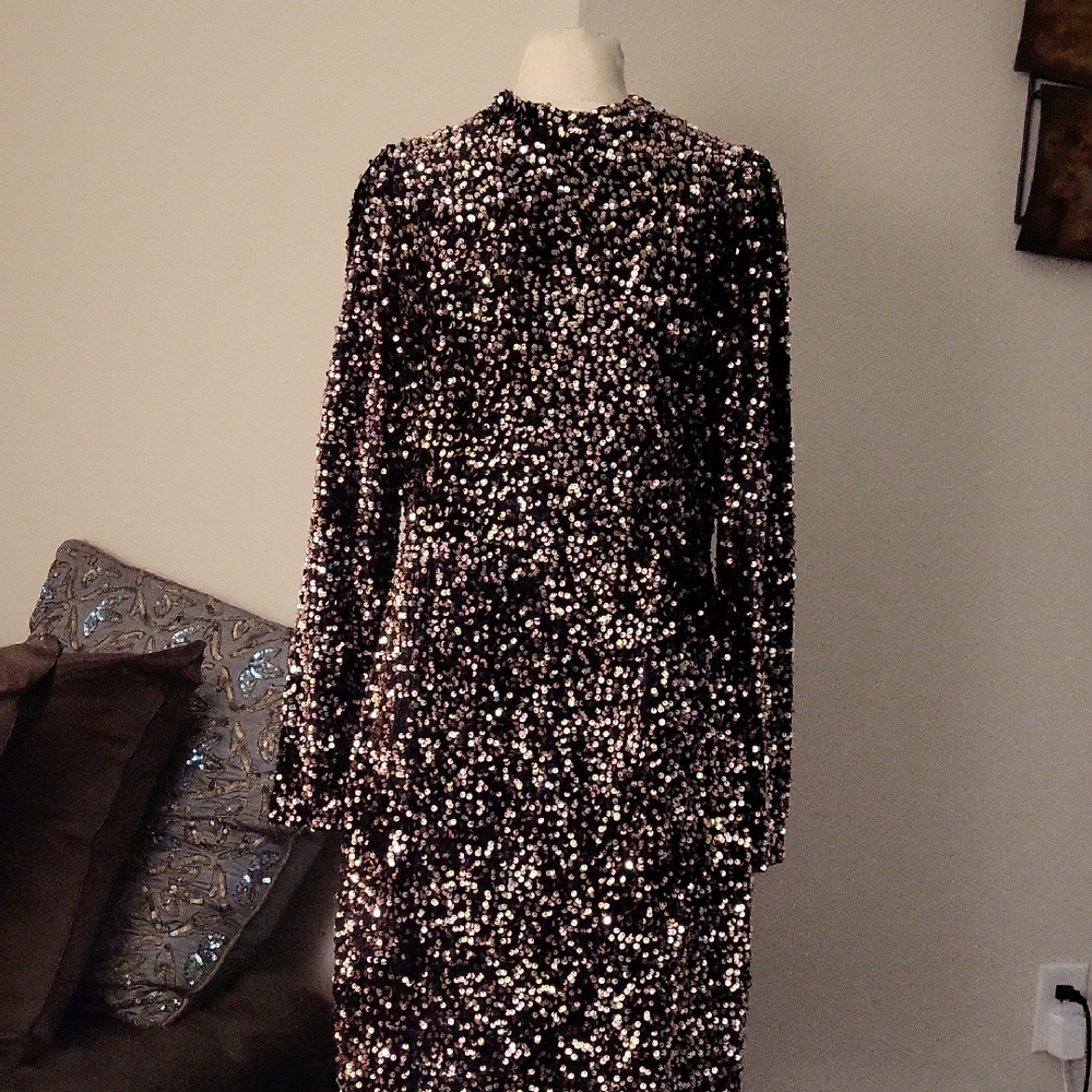 Nanette Lepore Black Sequin Long Sleeve Dress